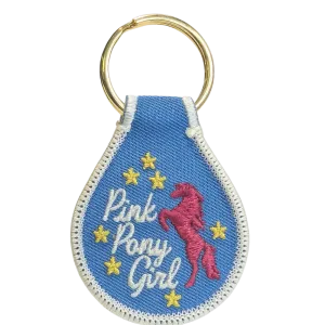 Pink Pony Girl Embroidered Key Tag
