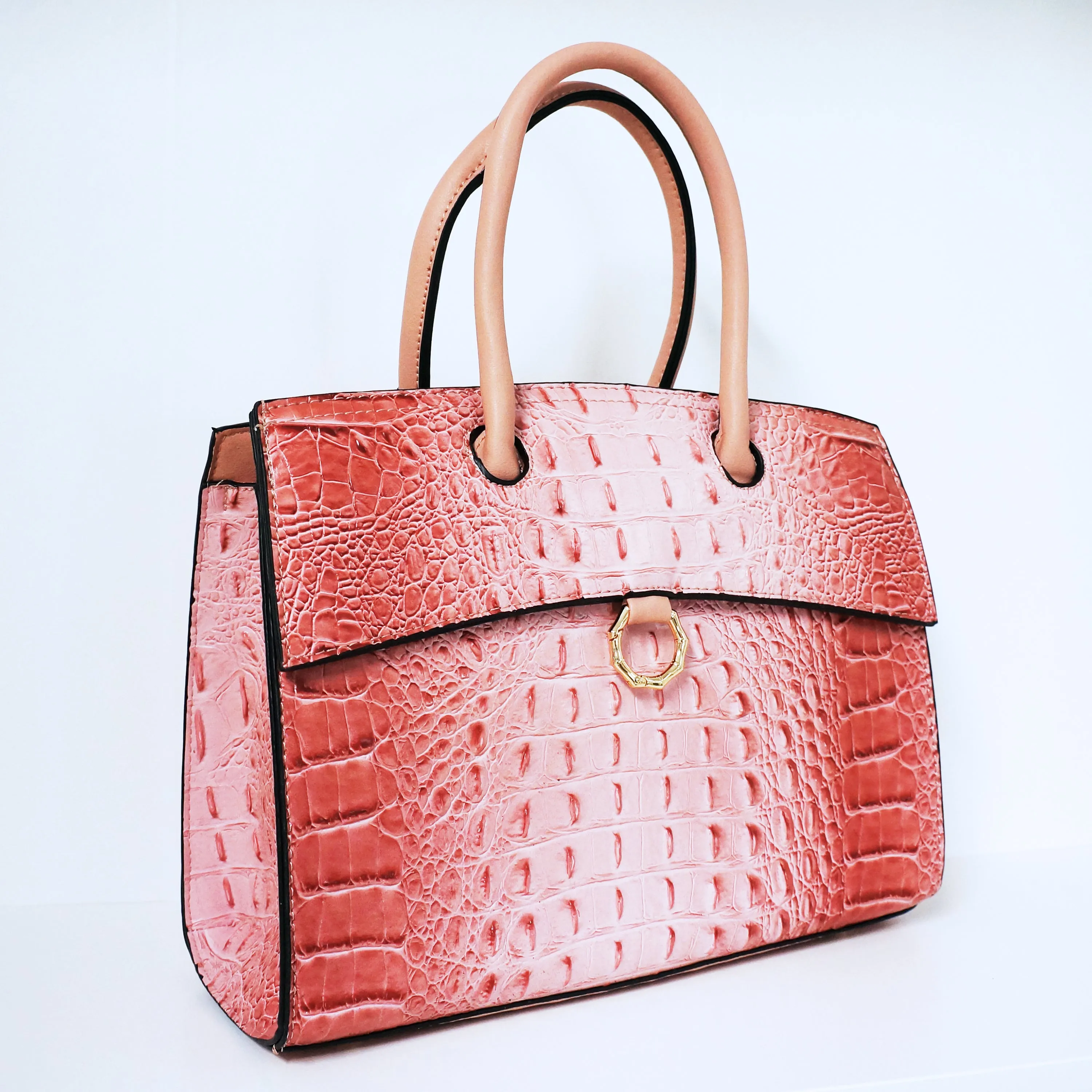Pink Ring Accent Crocodile Satchel Bag | ALPHONSINA