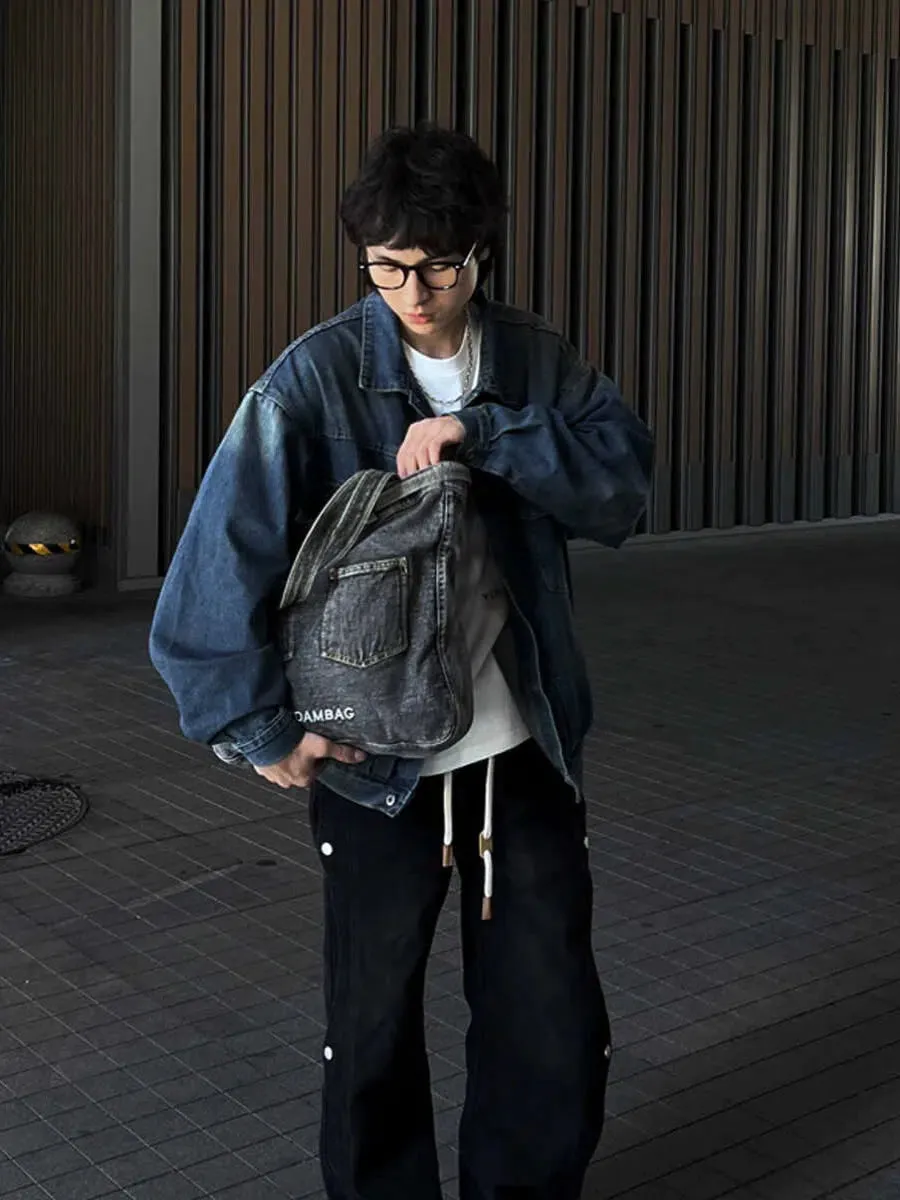 Pocket Design Denim-Style Tote Bag