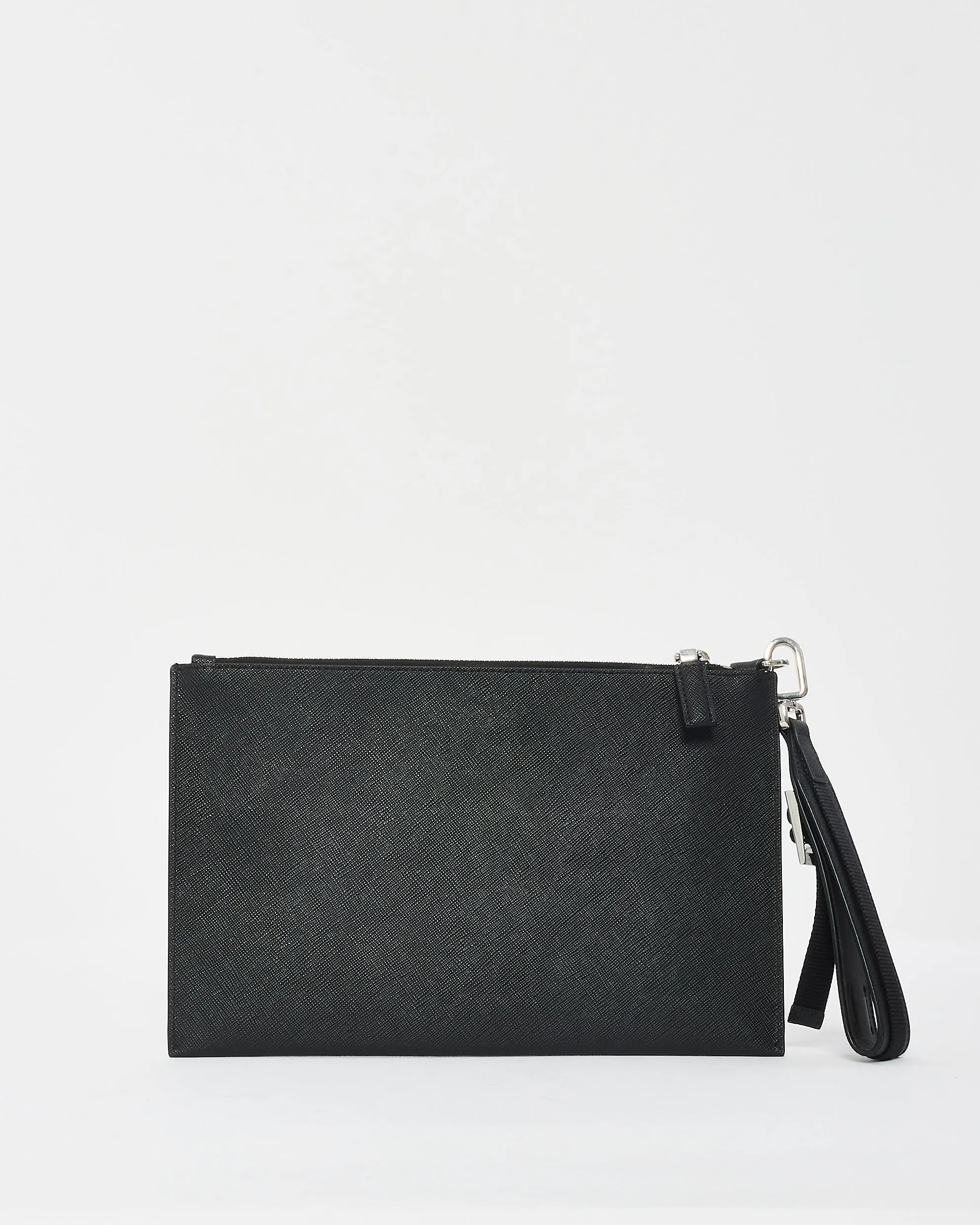 Prada Black Saffiano Leather Logo Wristlet Clutch