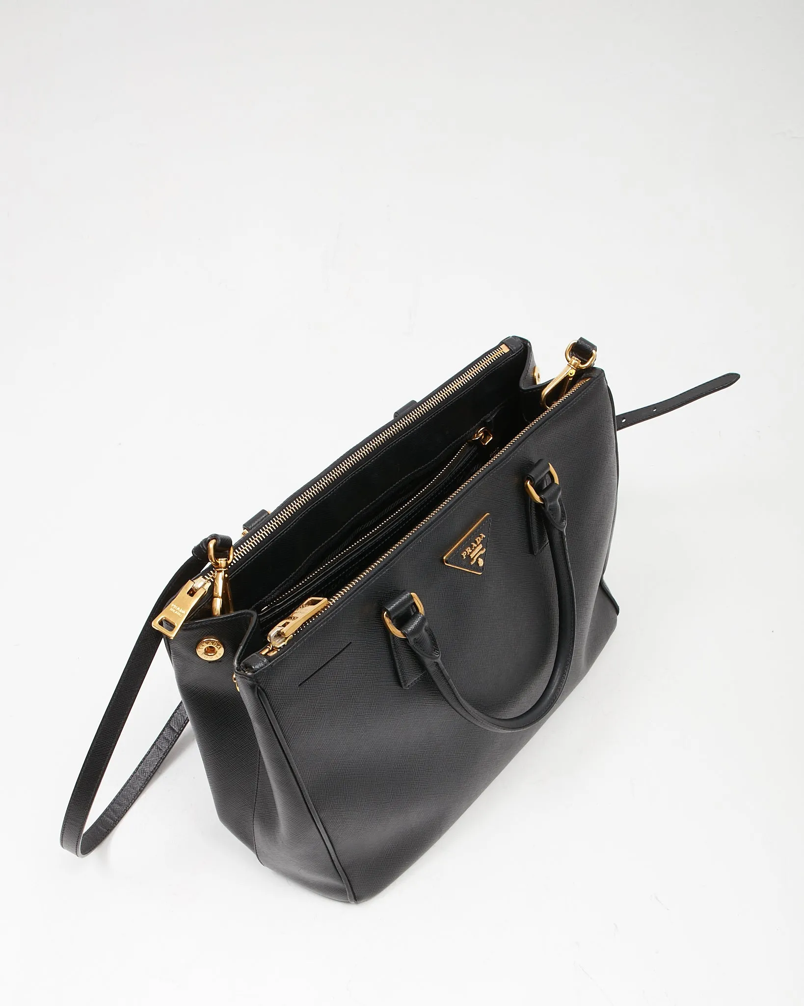 Prada Black Saffiano Medium Double Zip Tote Bag