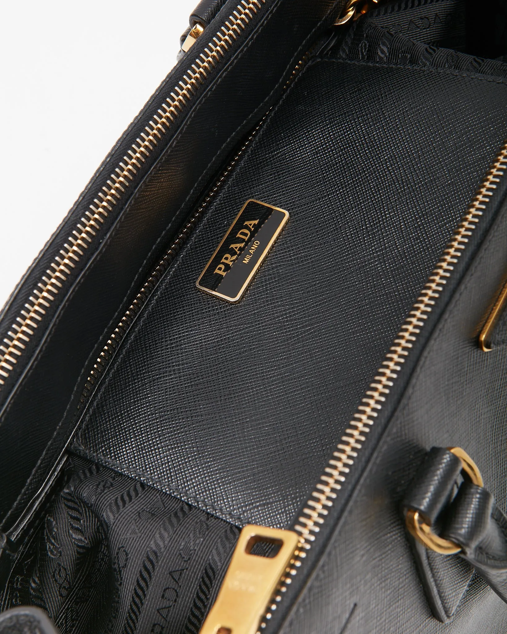 Prada Black Saffiano Medium Double Zip Tote Bag