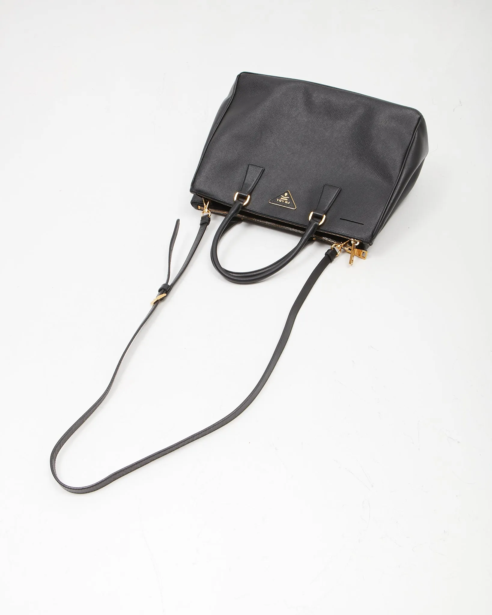Prada Black Saffiano Medium Double Zip Tote Bag