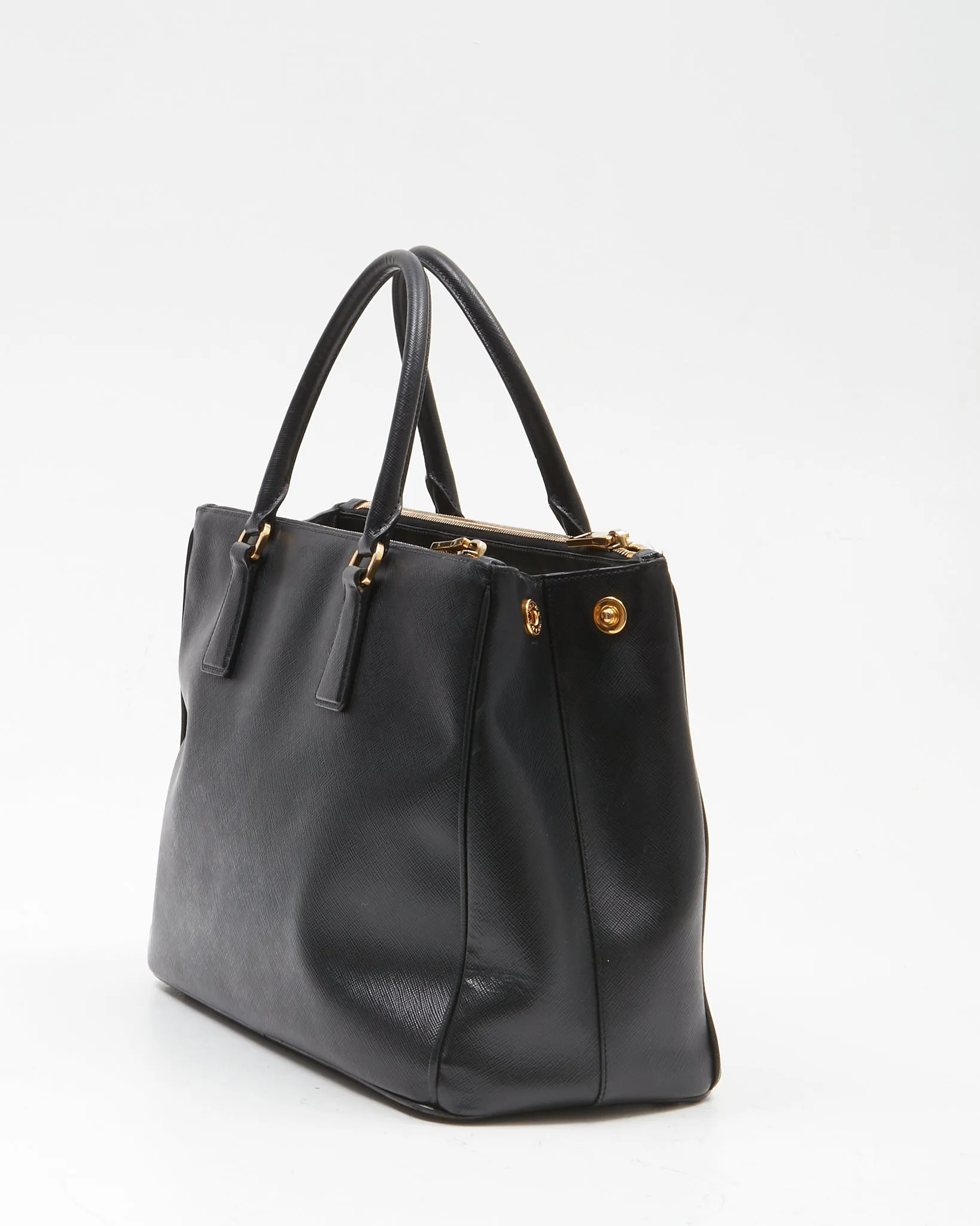 Prada Black Saffiano Medium Double Zip Tote Bag