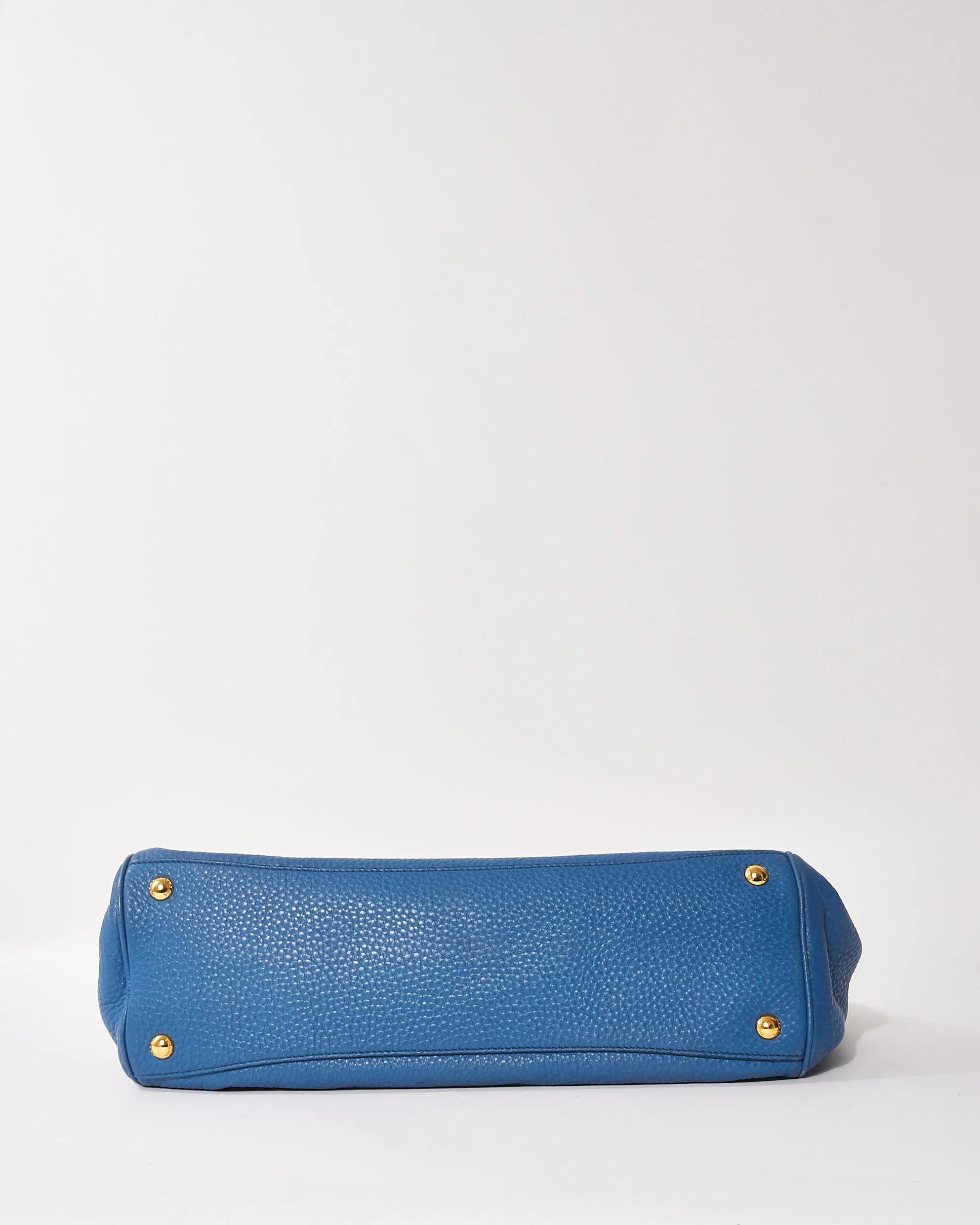 Prada Blue Leather Vitello Daino Shopper Tote