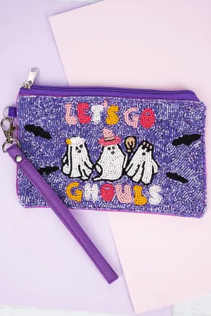 Purple 'Let's Go Ghouls' Seed Bead Wristlet Coin Purse