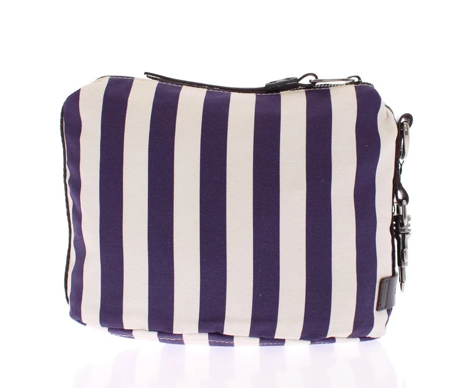 Purple striped canvas toiletry bag