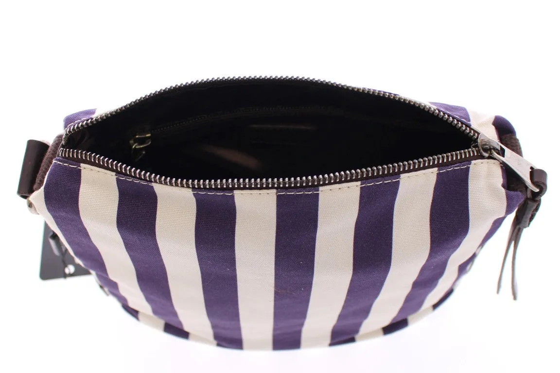 Purple striped canvas toiletry bag