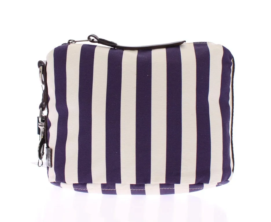 Purple striped canvas toiletry bag