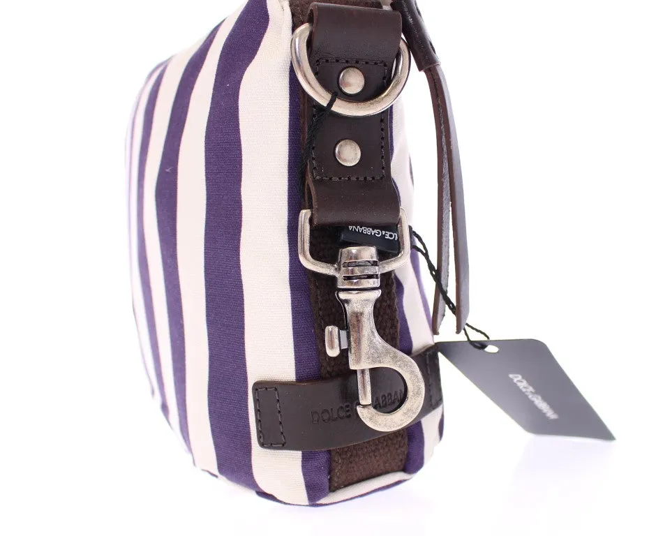 Purple striped canvas toiletry bag
