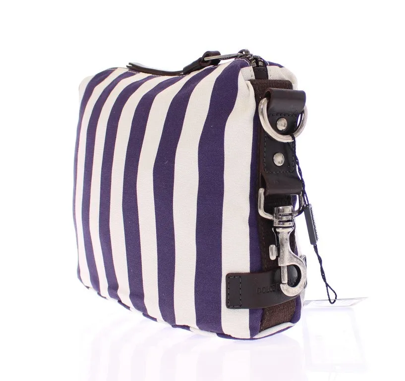 Purple striped canvas toiletry bag
