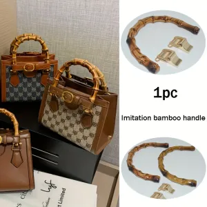 realaiot 1pc Handle With 2 Buckles, Imitation Bamboo Bag Handle Replacement, Diy Handbag Tote Handles, Crochet Purses Accessories Clutch Bag Straps
