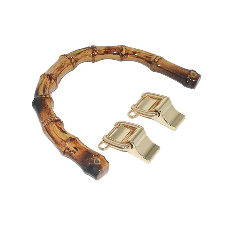 realaiot 1pc Handle With 2 Buckles, Imitation Bamboo Bag Handle Replacement, Diy Handbag Tote Handles, Crochet Purses Accessories Clutch Bag Straps