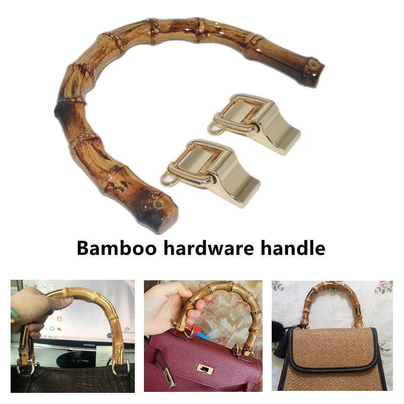 realaiot 1pc Handle With 2 Buckles, Imitation Bamboo Bag Handle Replacement, Diy Handbag Tote Handles, Crochet Purses Accessories Clutch Bag Straps