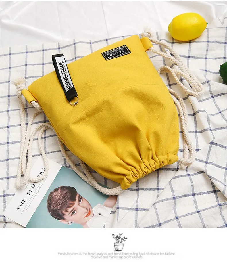 Realaiot Canvas Drawstring Backpack Fashion School Gym Drawstring Bag Casual String Knapsack School Back Pack For Teenager Women