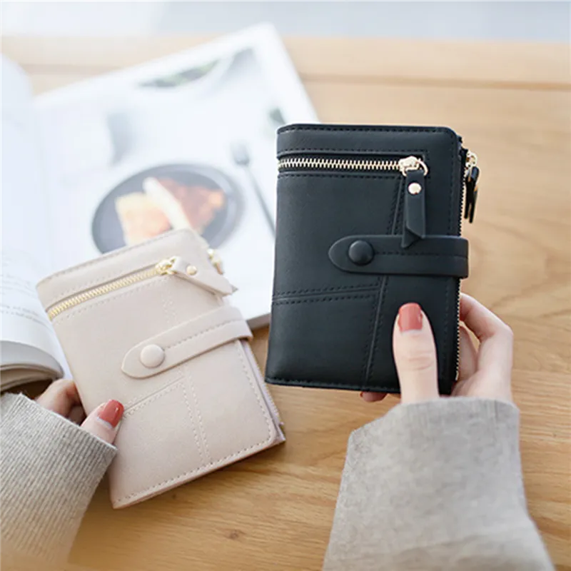 Realaiot Fashion Women Folding Short Wallets Zipper Mini PU Leather Female Coin Purses Ladies Multifunction Hasp Clutch Card Holder