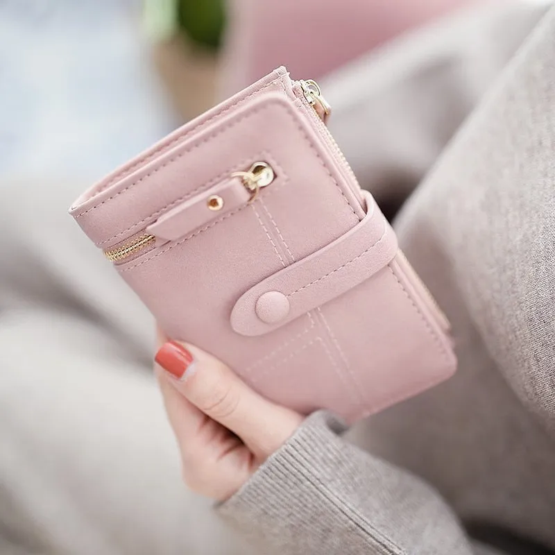 Realaiot Fashion Women Folding Short Wallets Zipper Mini PU Leather Female Coin Purses Ladies Multifunction Hasp Clutch Card Holder