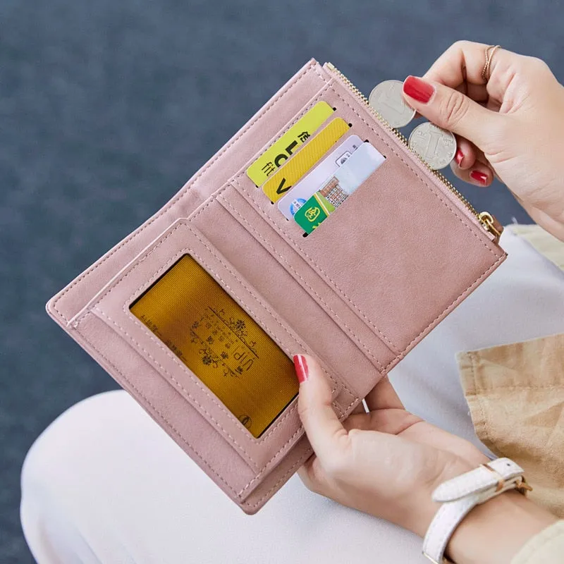 Realaiot Fashion Women Folding Short Wallets Zipper Mini PU Leather Female Coin Purses Ladies Multifunction Hasp Clutch Card Holder