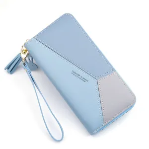 Realaiot Geometric Women Wallets with Zipper Pink Phone Pocket Purse Card Holder Patchwork Women Long Wallet Lady Tassel Short Coin Purse