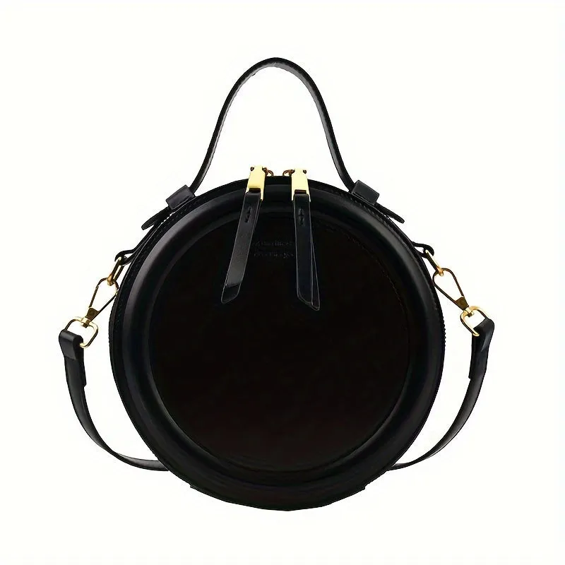 realaiot  Round Design Handbag For Women, Vintage PU Leather Crossbody Bag, Fashion Clutch Purses With Zipper