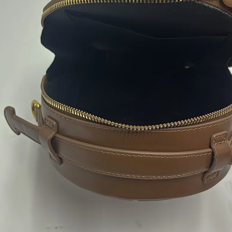 realaiot  Round Design Handbag For Women, Vintage PU Leather Crossbody Bag, Fashion Clutch Purses With Zipper