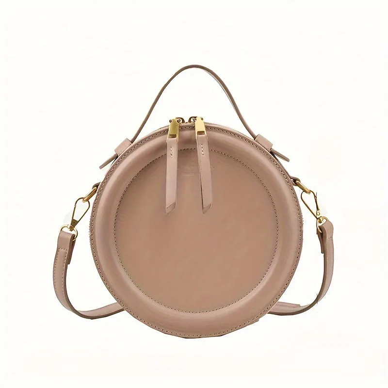 realaiot  Round Design Handbag For Women, Vintage PU Leather Crossbody Bag, Fashion Clutch Purses With Zipper