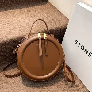 realaiot  Round Design Handbag For Women, Vintage PU Leather Crossbody Bag, Fashion Clutch Purses With Zipper