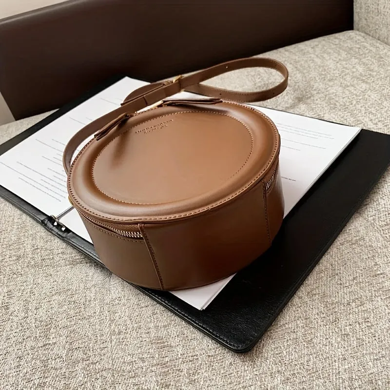 realaiot  Round Design Handbag For Women, Vintage PU Leather Crossbody Bag, Fashion Clutch Purses With Zipper