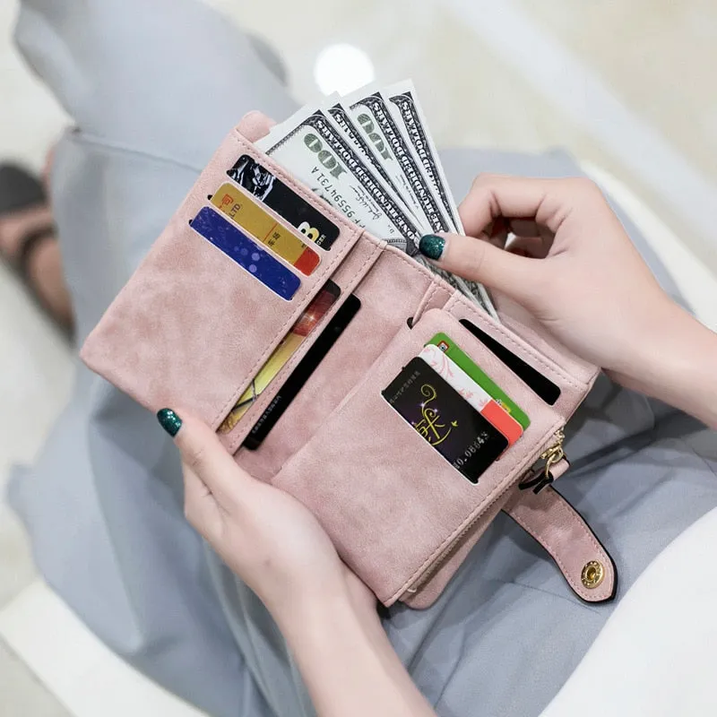 Realaiot Women Fashion Matte Short Wallet PU Leather Zipper Hasp Frosted Ladies Purses Money Coin ID Card Holder Girls Cute Clutch
