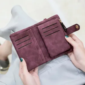 Realaiot Women Fashion Matte Short Wallet PU Leather Zipper Hasp Frosted Ladies Purses Money Coin ID Card Holder Girls Cute Clutch