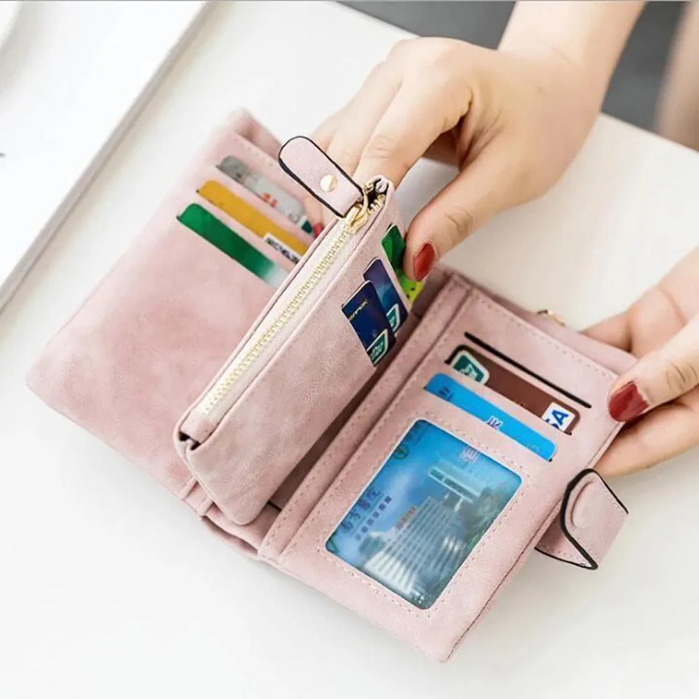 Realaiot Women Fashion Matte Short Wallet PU Leather Zipper Hasp Frosted Ladies Purses Money Coin ID Card Holder Girls Cute Clutch
