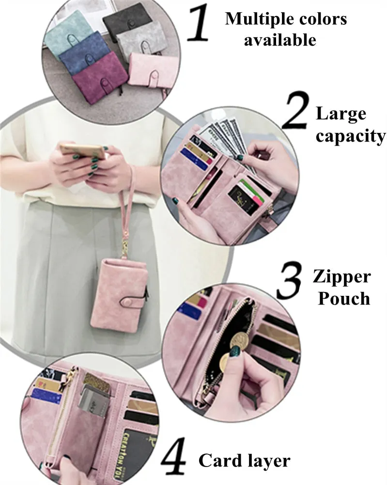 Realaiot Women Fashion Matte Short Wallet PU Leather Zipper Hasp Frosted Ladies Purses Money Coin ID Card Holder Girls Cute Clutch