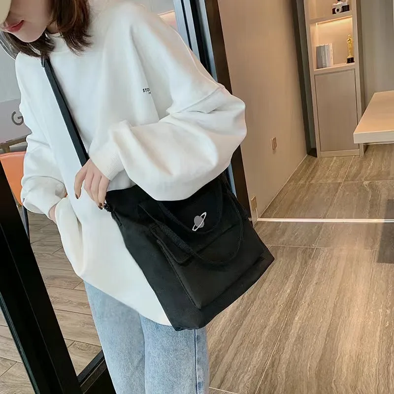 Realaiot Women's Handbag Tote Canvas Cross Bag Youth Fashion Casual Large Capacity Cotton Multiple Pockets Messenger Bags Shopping Bag