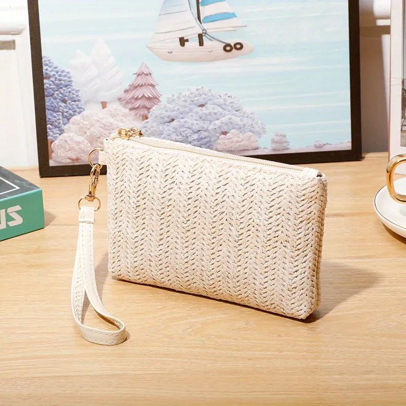 realaiot  Women's Straw Woven Wrist Bag, Boho Style Clutch Purses, Fashion Mobile Phone Bag
