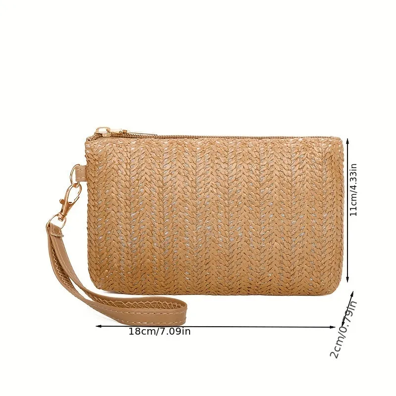 realaiot  Women's Straw Woven Wrist Bag, Boho Style Clutch Purses, Fashion Mobile Phone Bag
