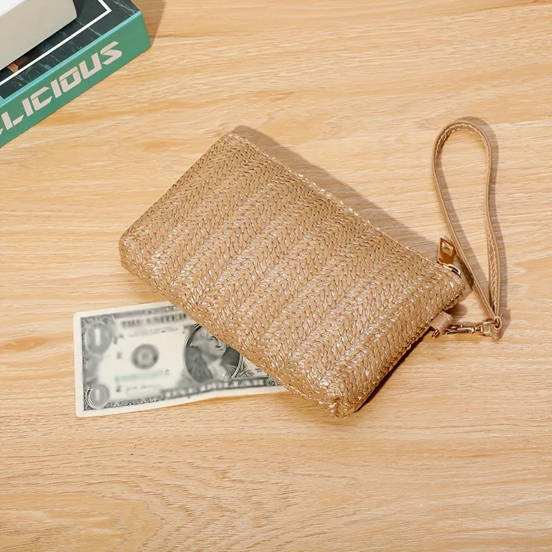 realaiot  Women's Straw Woven Wrist Bag, Boho Style Clutch Purses, Fashion Mobile Phone Bag