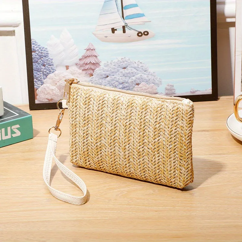 realaiot  Women's Straw Woven Wrist Bag, Boho Style Clutch Purses, Fashion Mobile Phone Bag