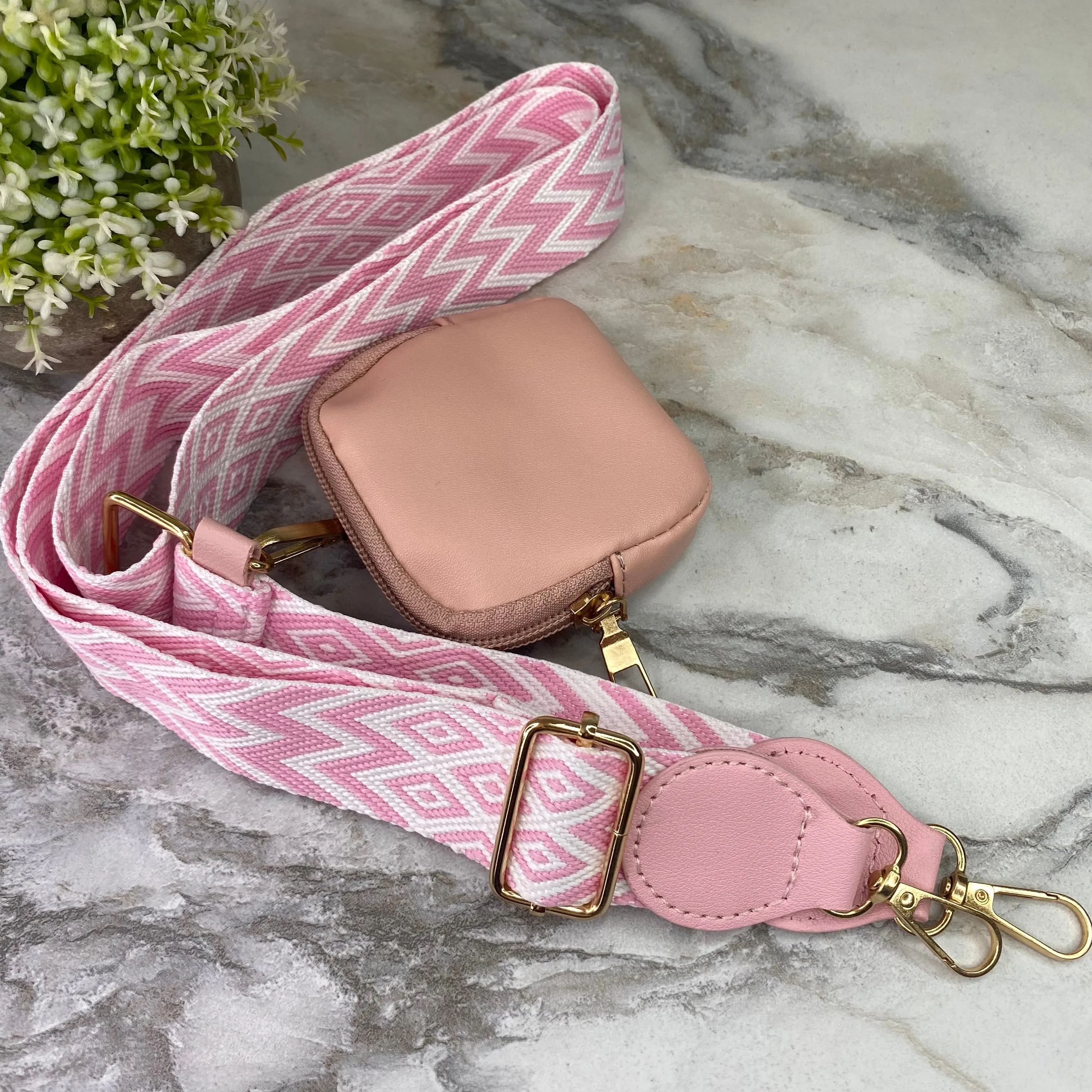 Replacement Strap   Pouch - Pink & White Woven Chevron