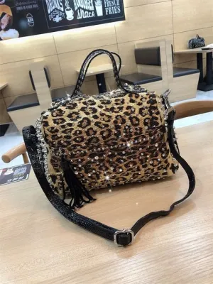 Retro leopard rhinestone handbag