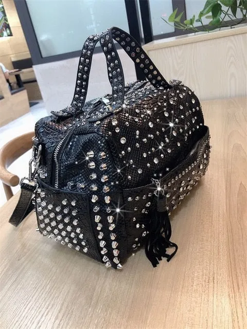 Retro leopard rhinestone handbag