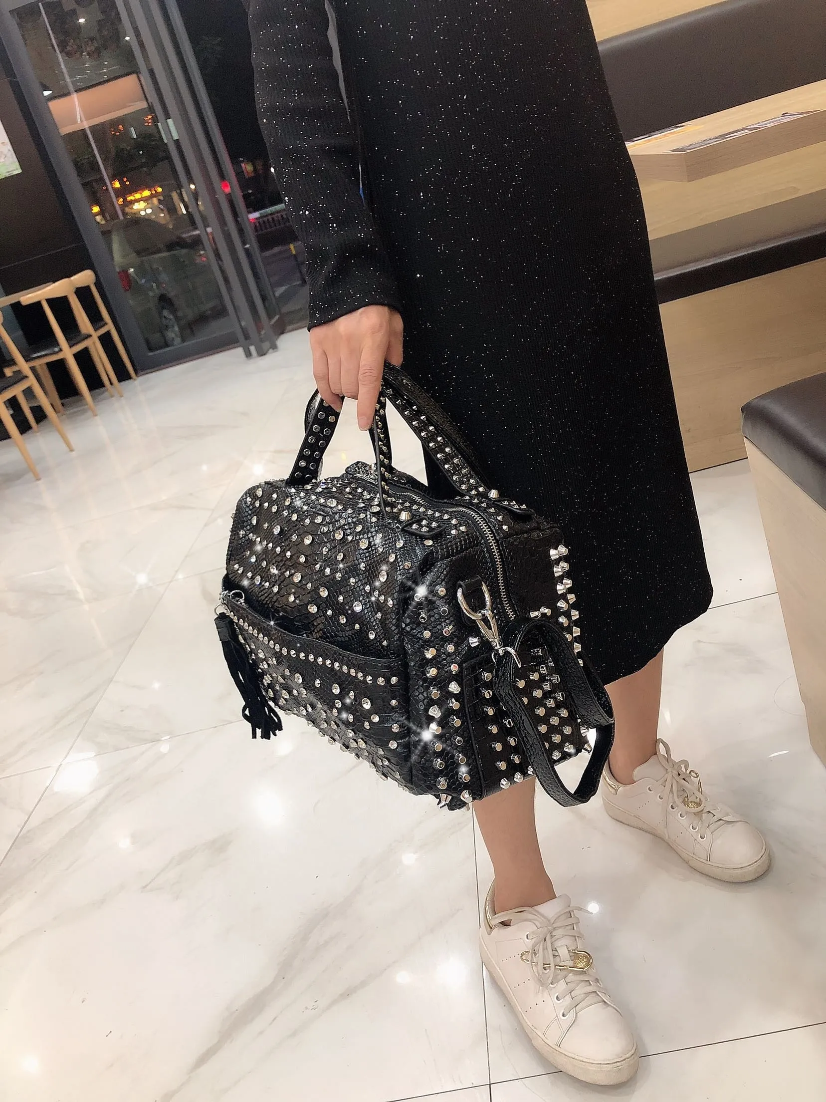 Retro leopard rhinestone handbag