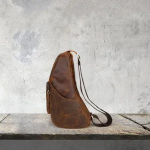 Retro Men Messenger Bag Full Grain Leather Chest Pack Large Capacity Sling Bag YD8059
