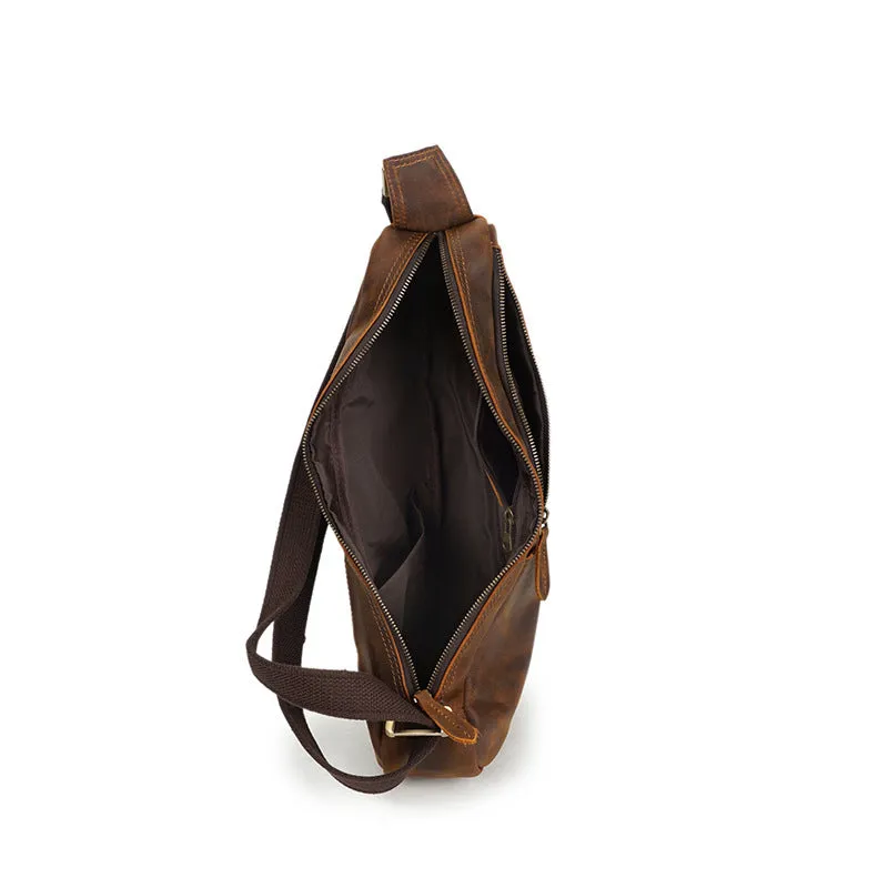 Retro Men Messenger Bag Full Grain Leather Chest Pack Large Capacity Sling Bag YD8059