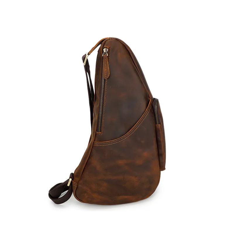 Retro Men Messenger Bag Full Grain Leather Chest Pack Large Capacity Sling Bag YD8059