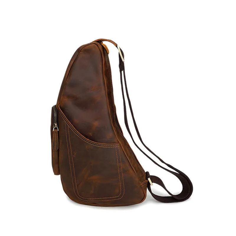 Retro Men Messenger Bag Full Grain Leather Chest Pack Large Capacity Sling Bag YD8059