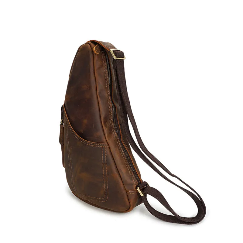 Retro Men Messenger Bag Full Grain Leather Chest Pack Large Capacity Sling Bag YD8059