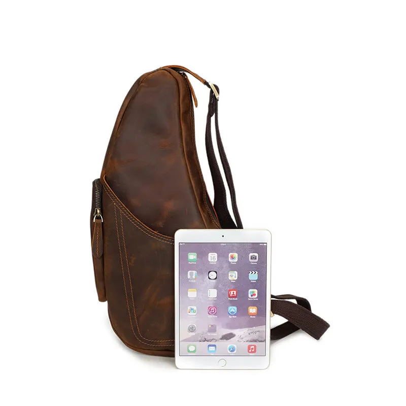 Retro Men Messenger Bag Full Grain Leather Chest Pack Large Capacity Sling Bag YD8059