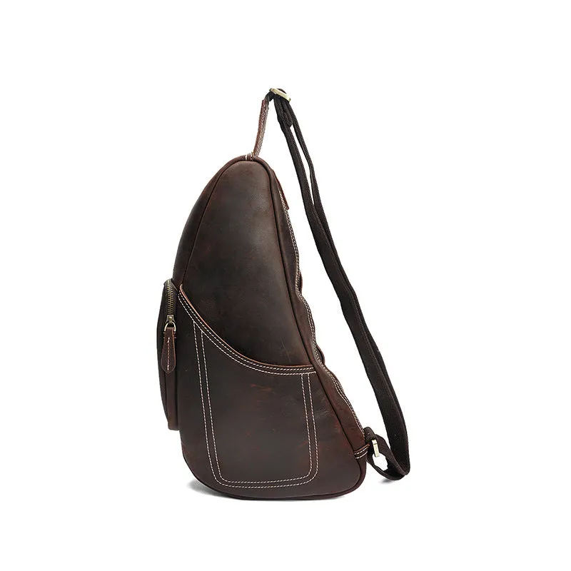 Retro Men Messenger Bag Full Grain Leather Chest Pack Large Capacity Sling Bag YD8059