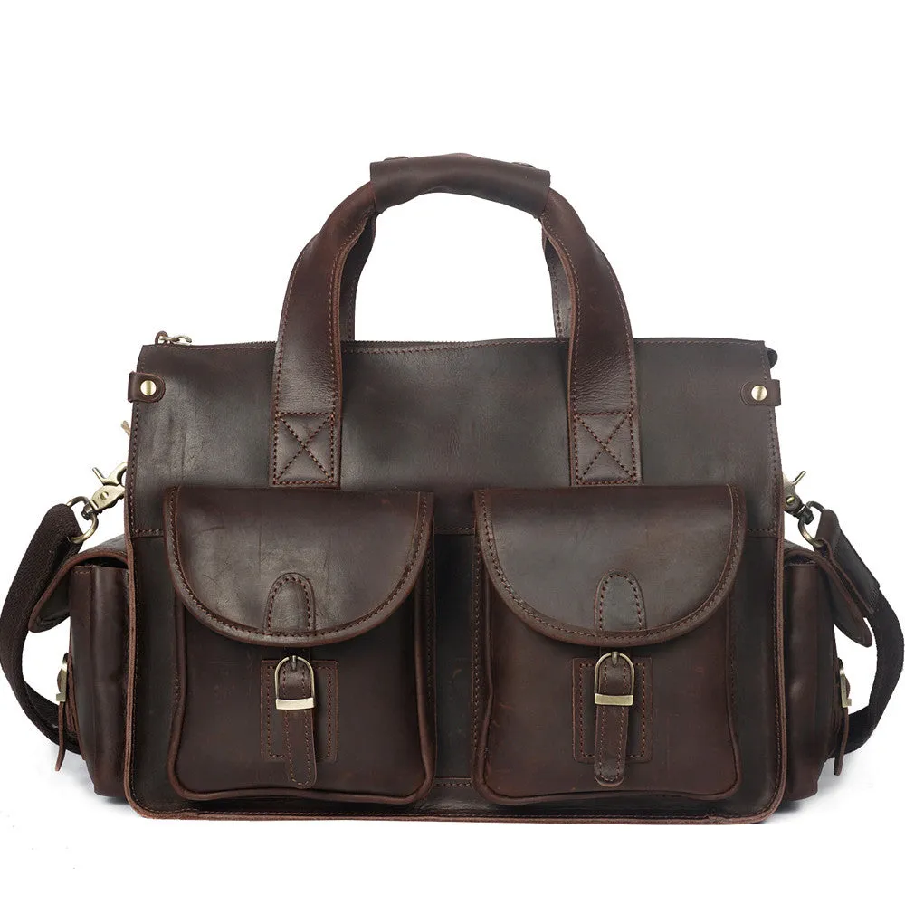 ROCKCOW Crazy Horse Leather Men Messenger Bags Vintage Briefcases Leather Laptop Bag