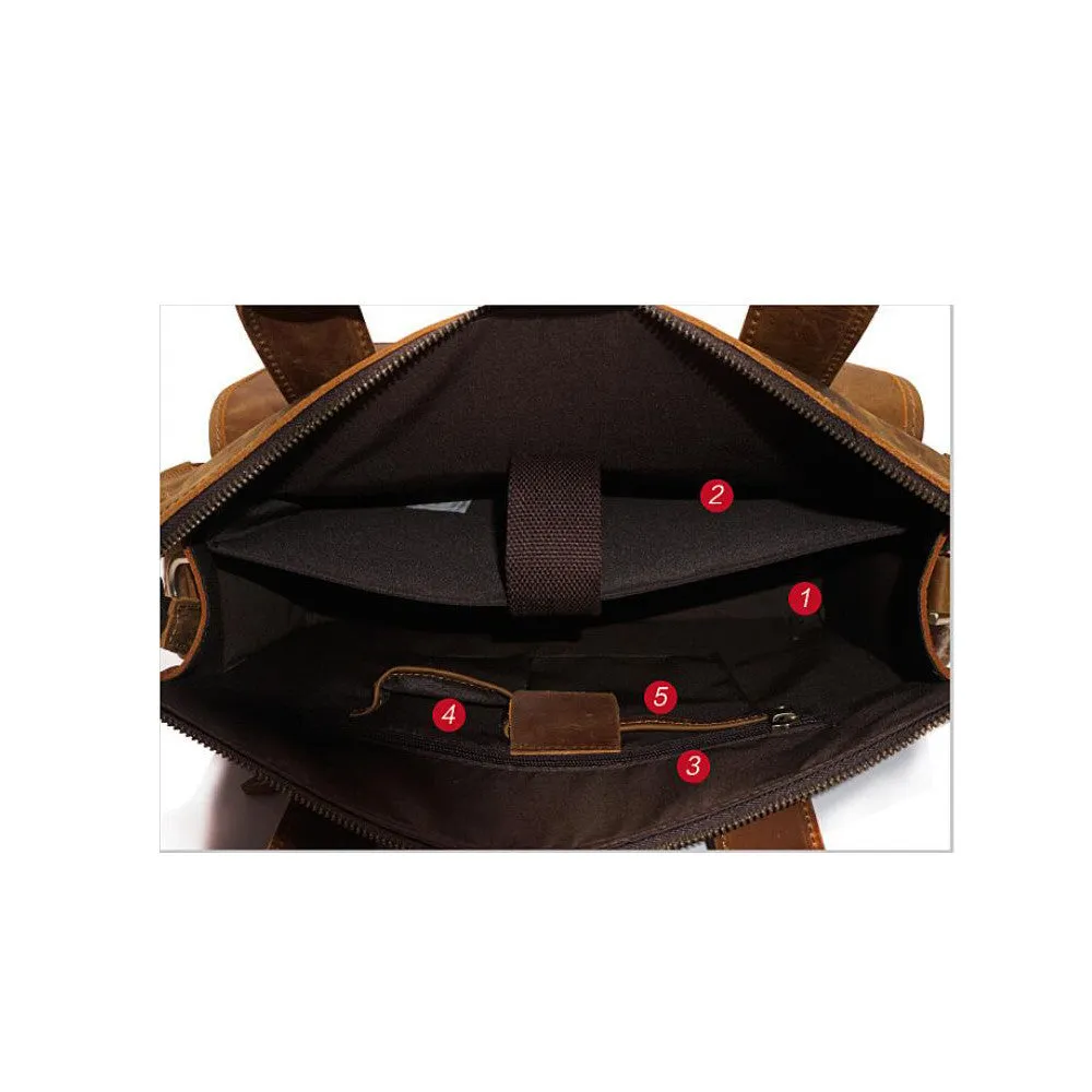 ROCKCOW Crazy Horse Leather Men Messenger Bags Vintage Briefcases Leather Laptop Bag